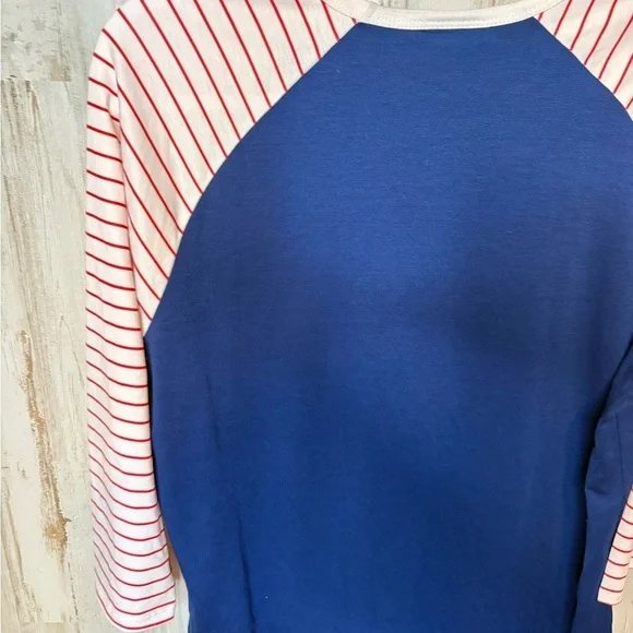 LulaRoe Size L & 3X Blouse Top Blue, Red & White Stripes with Raglan Sleeve - Picture 11 of 14
